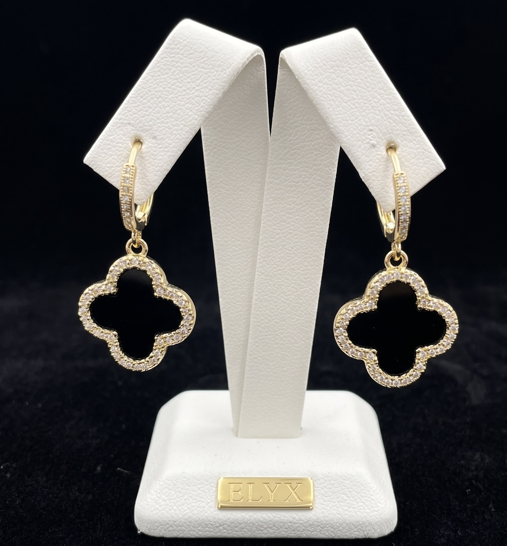 Cercei Trifoi Auriu & Noir — Placat cu Aur 18K